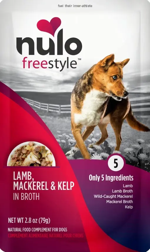 Nulo Freestyle Grain Free Meal Enhancer Pouch Cordero, Pescado Caballa Y Kelp para Perros