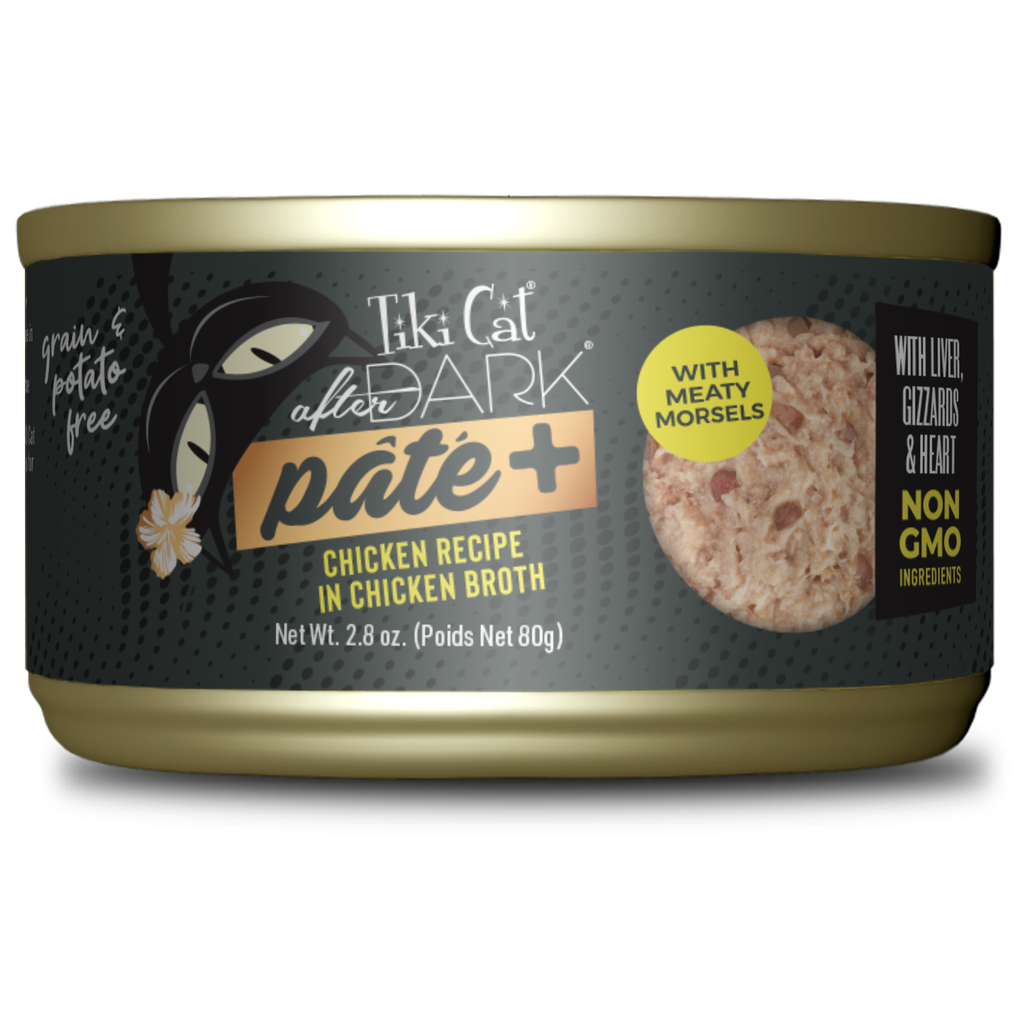 Tiki Pets Tiki After Dark Pate Plus Pollo En Caldo De Pollo Lata para Gatos