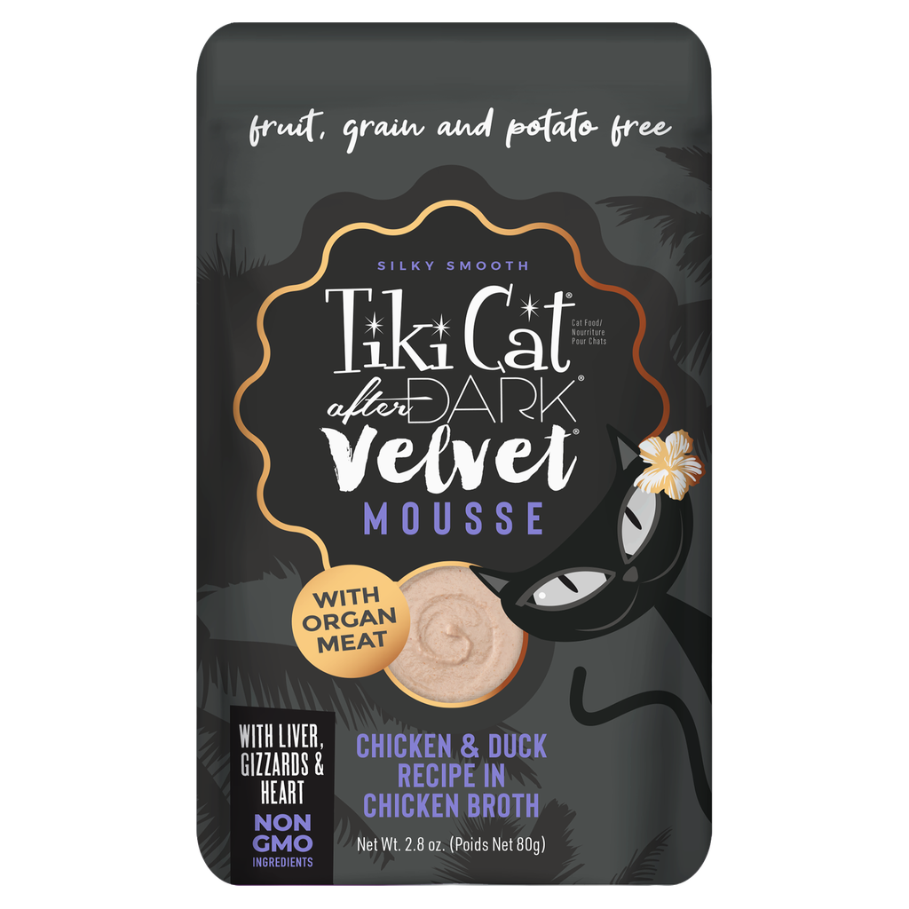 Tiki Pets Tiki After Dark Velvet Mousse Pollo Y Pato En Caldo De Pollo Pouch para Gatos
