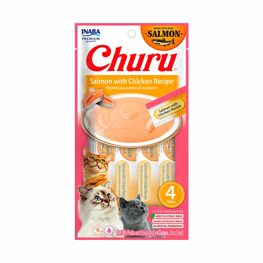 Inaba Snack Churu 4 Piezas Salmon With Pollo Recipe para Gatos