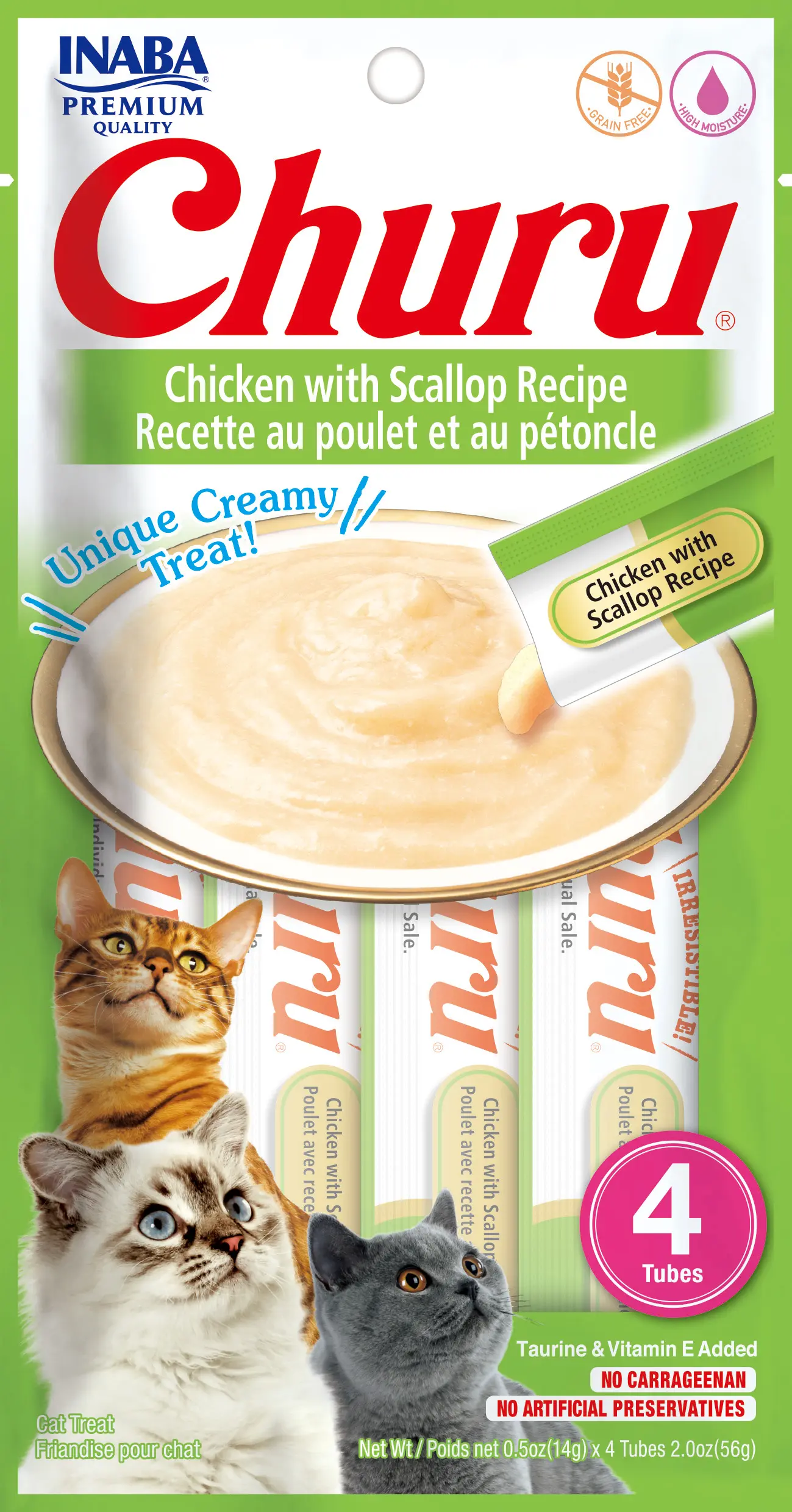 Inaba Snack Churu 4 Piezas Pollo With Scallop Pollo Y Vieira para Gatos