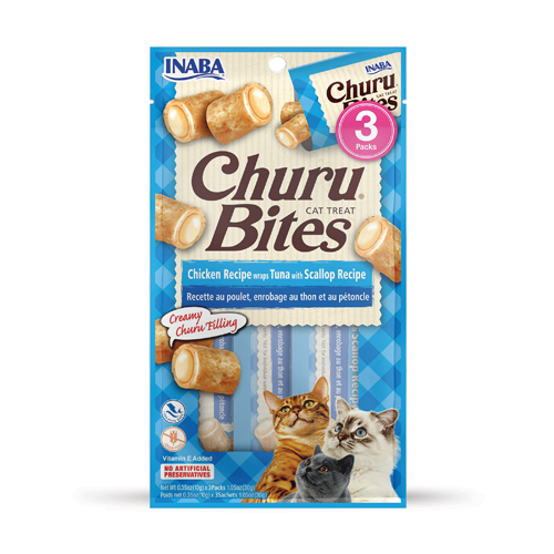 Inaba Snack Churu Bites Pollo Wraps 3 Piezas Atun Con Vieira para Gatos