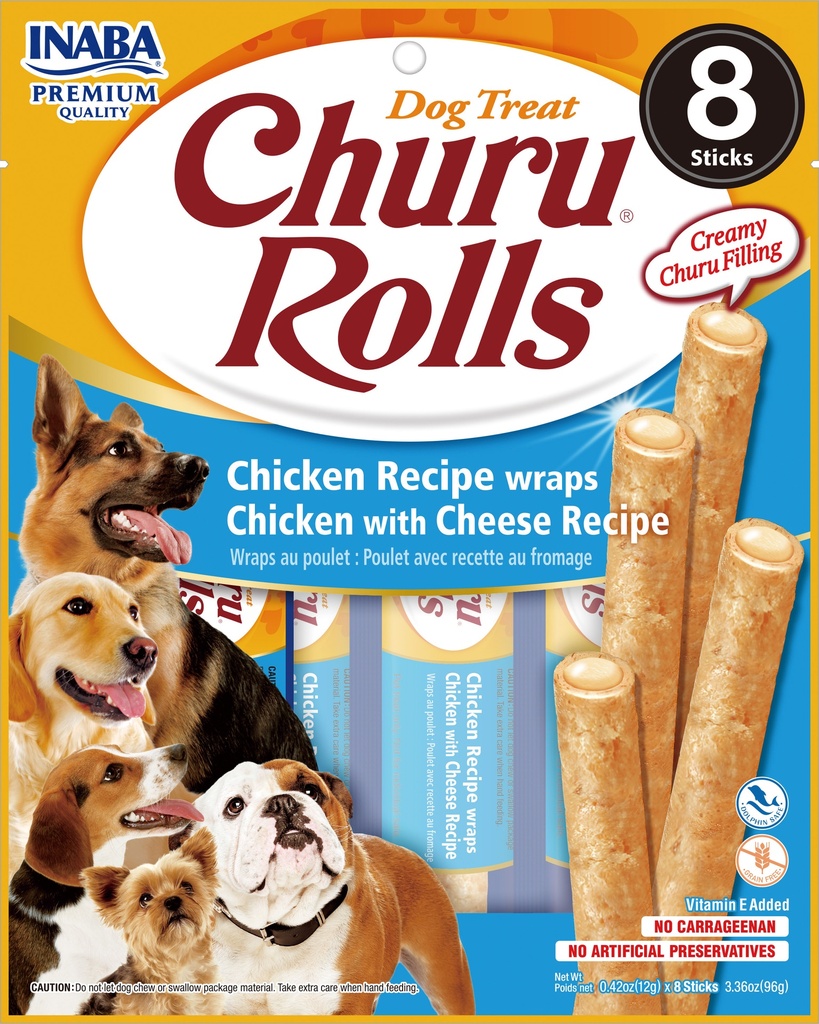 [USD733 IN] Inaba Snack Churu Rolls 8P Pollo With Cheese para Perros