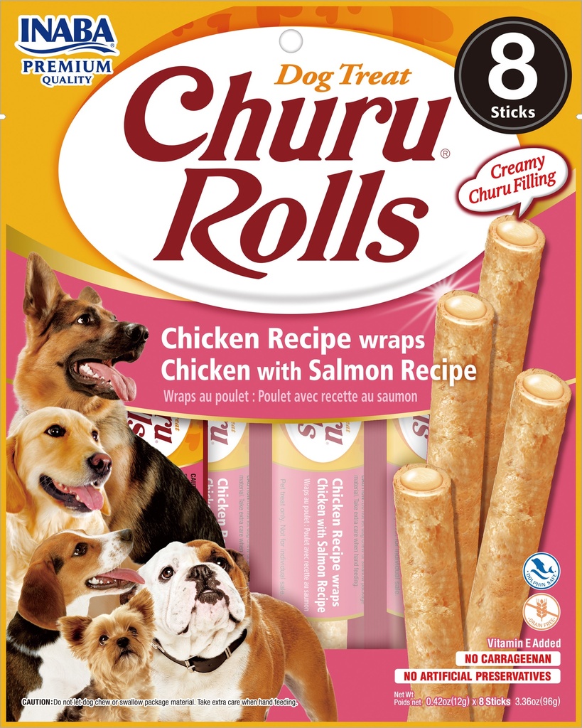 [USD732 IN] Inaba Snack Churu Rolls 8P Pollo With Salmon para Perros