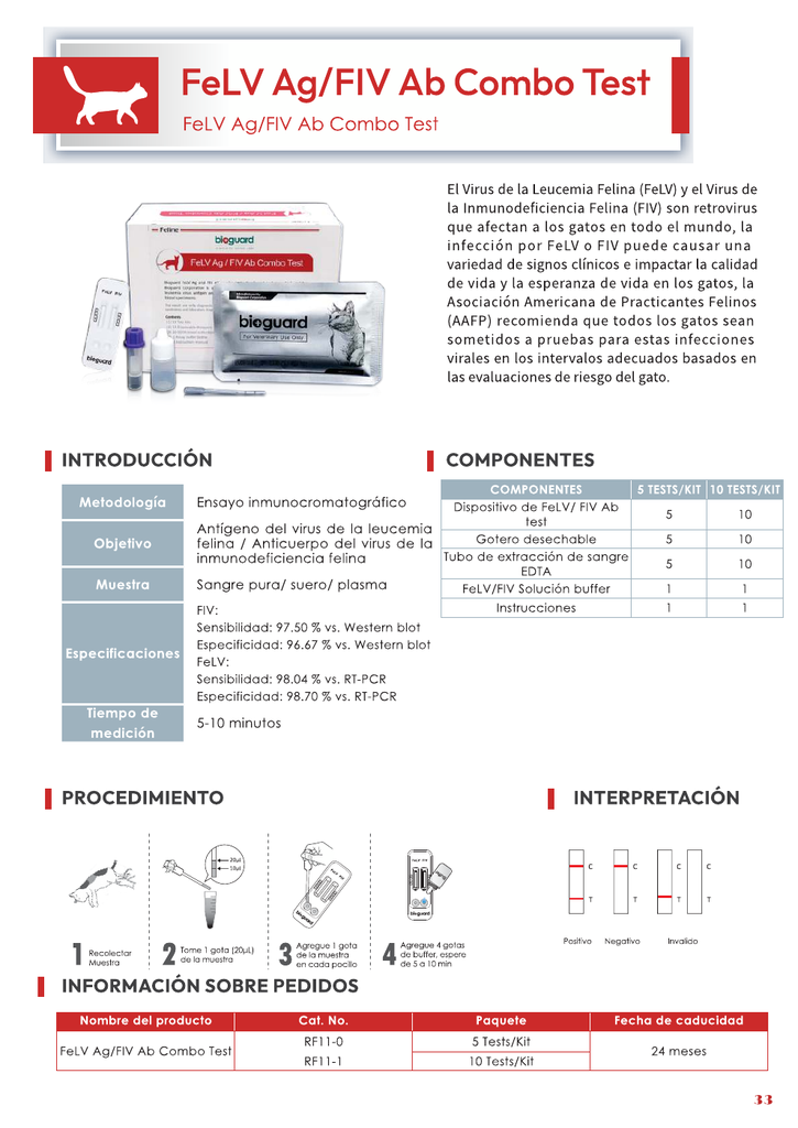 Bioguard FeLV Ag/FIV Ab Combo Test para Gatos