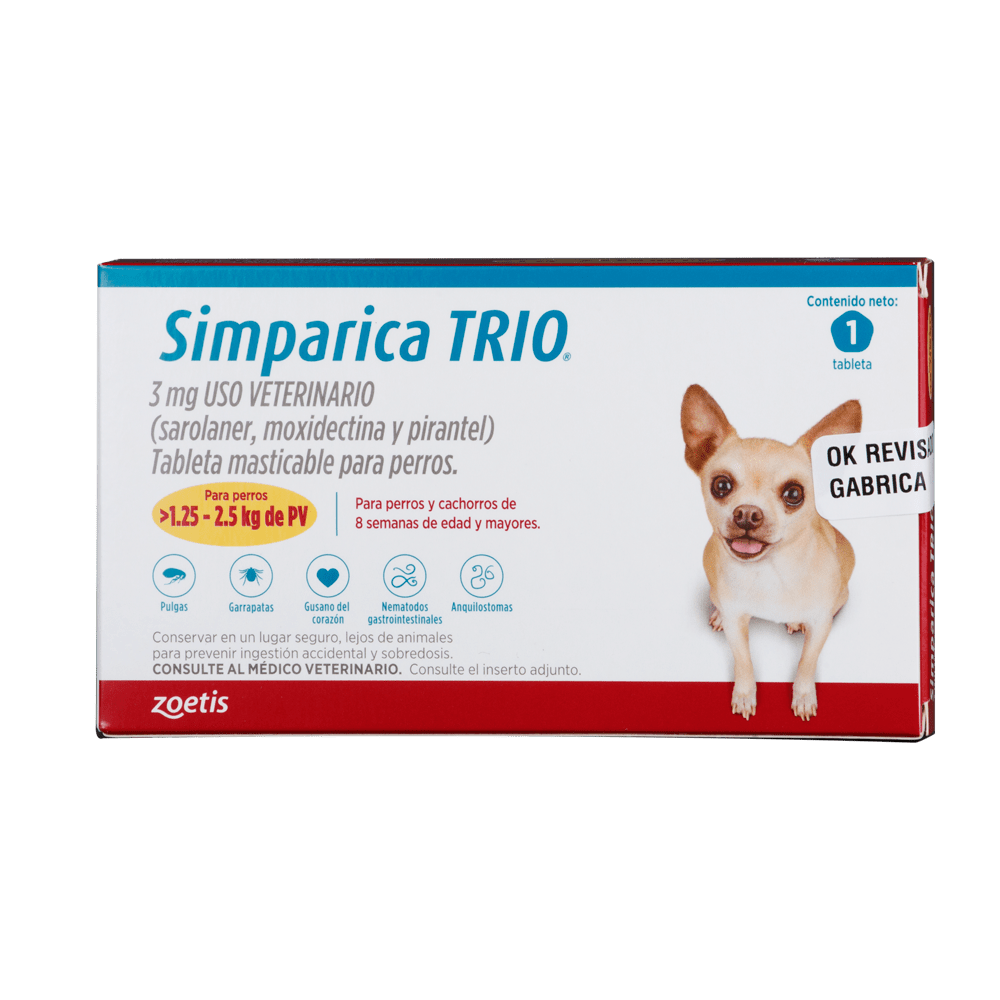 Simparica Trio Antiparasitario Interno y Externo Caja x 1 Tableta para Perros