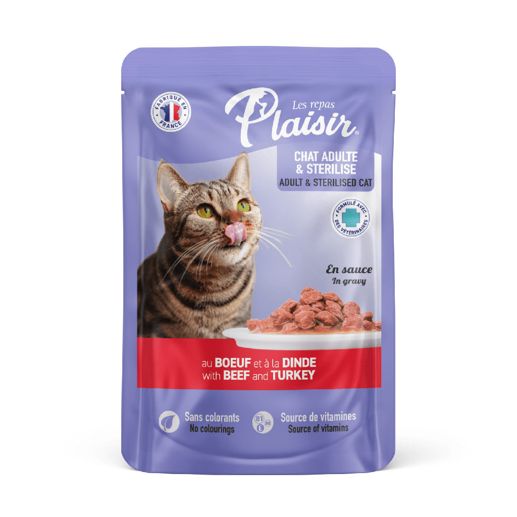Plaisir Trozos E/N Salsa Con Ternera y Pavo Gato Adulto
