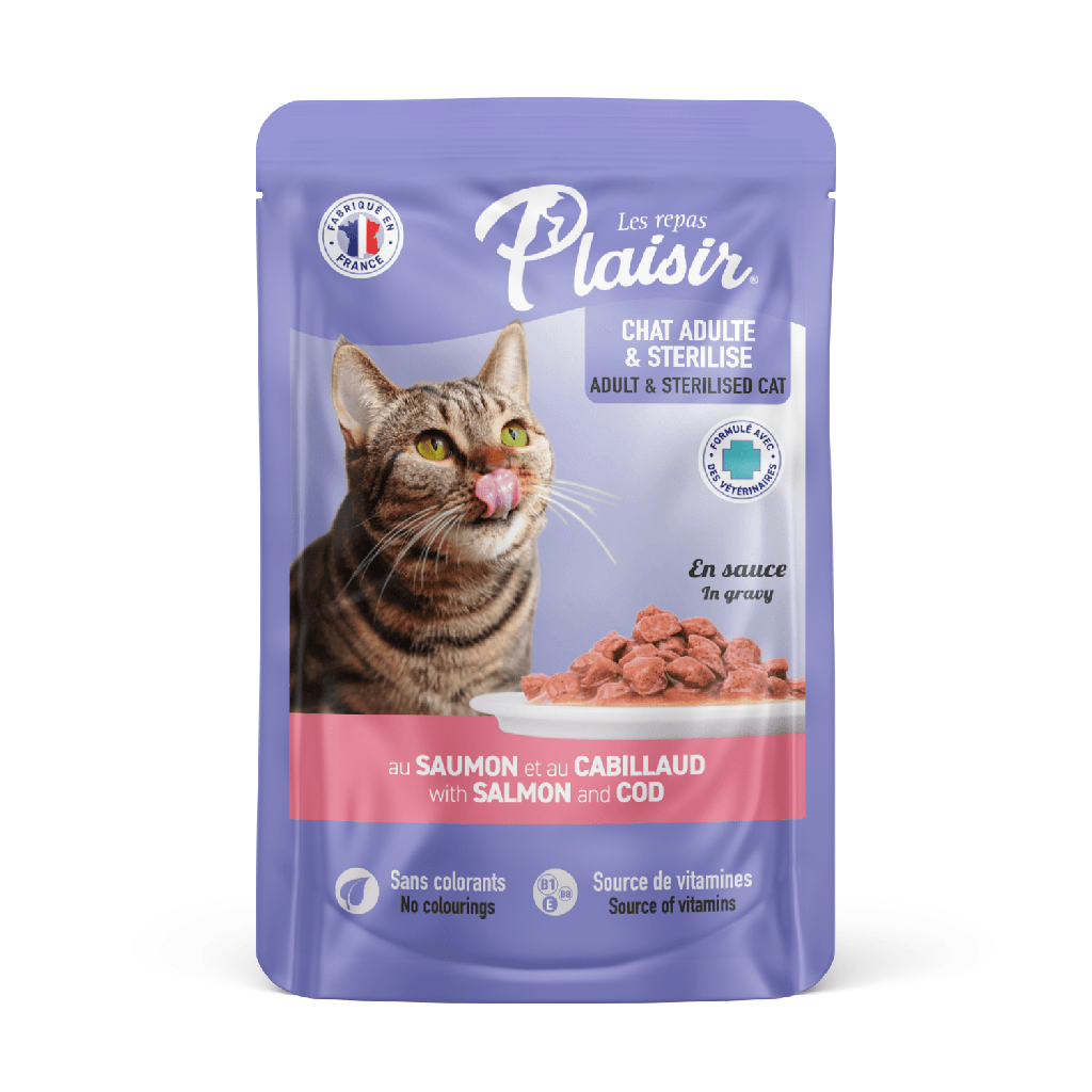 Plaisir Trozos E/N Salsa Con Salmón y Bacalao Gato Adulto
