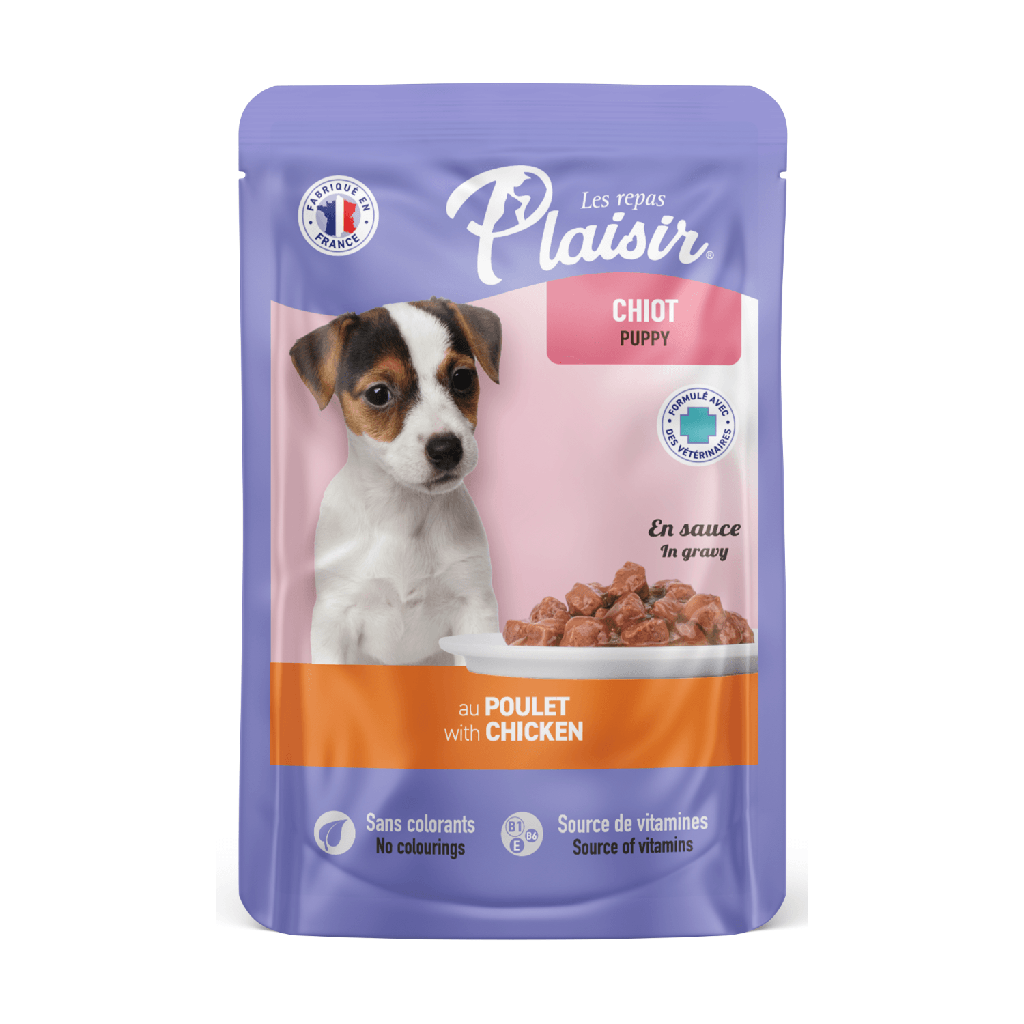 Plaisir Trozos E/N Salsa Con Pollo Cachorro Húmedo para Perros